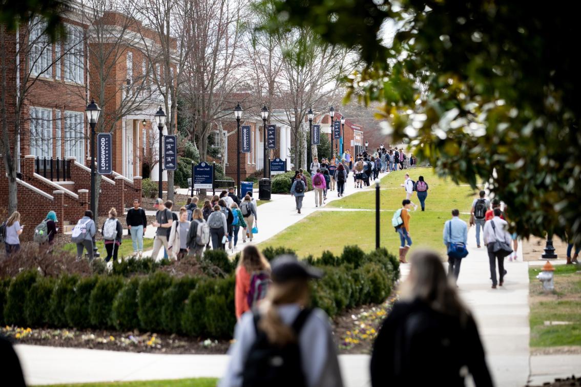 Students walking on Brock Commons between classes