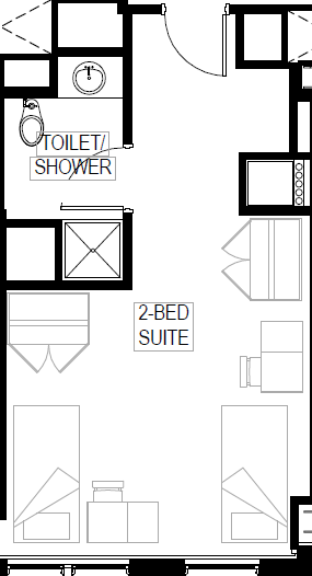 Double rooms consist of one room with one to two residents assigned – these residents will share a semi-private bathroom.